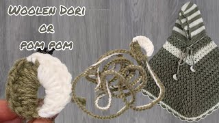 Crochet Beautiful Two colour Dori with pom pom  How to Make Crochet Card Very Easy  Knitting Dori [upl. by Acinat]