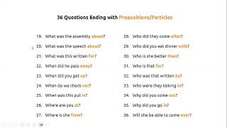 Questions Ending with PrepositionsParticles BeginnerIntermediate Adult English Grammar Practice [upl. by Kenwood]