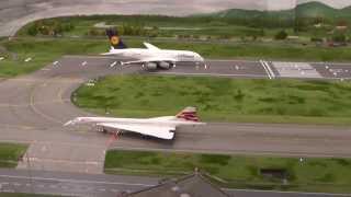 HO scale Concorde British Airways taxi and take off at airport Knuffingen 14 jan 14 [upl. by Sirromad642]