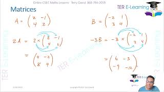 CSEC Maths  Scalar Multiplication of Matrices Terry David [upl. by Anegal325]