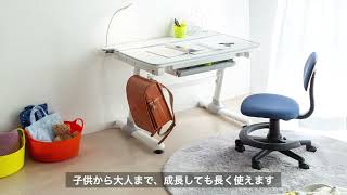 学習デスク（学習机 コンパクト 子供 上下昇降ハンドル付 角度調整 幅95cm 奥行65cm）100DESKN015W [upl. by Arrahs]