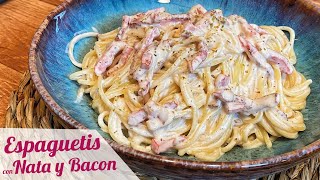 ESPAGUETIS CON NATA Y BACON 🍝 Receta de pasta fácil y rápida [upl. by Stickney]