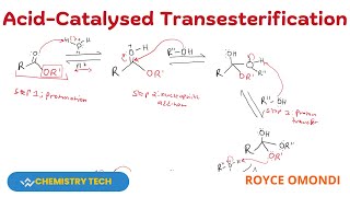 ACIDCATALYSED TRANSESTERIFICATION REACTION MECHANISM transesterification viralvideo [upl. by Ayokahs]