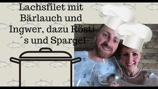 Lachsfilet in Bärlauch Ingwer dazu frischen Spargel mit Röstinchen [upl. by Idnem]