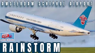 Amsterdam Schiphol Airport Live Departures then Crosswind Arrivals then Rainstorm [upl. by Ettennor]