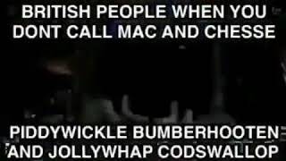 BRITISH PEOPLE WHEN YOU DONT CALL MAC AND CHEESE PIDDYWICKLE BUMBERHOOTEN AND JOLLYWHAP CODSWALLOP [upl. by Yaja612]