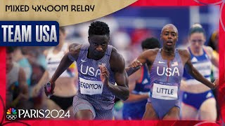 Team USA smashes WORLD RECORD by over a FULL SECOND in mixed 4x400 relay heat  Paris Olympics [upl. by Keefe566]