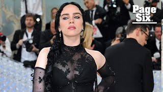 Billie Eilish heats up the Met Gala red carpet in sheer black gown  Page Six Celebrity News [upl. by Dinin202]