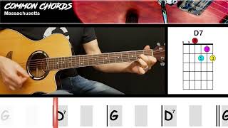 Massachusetts  Bee Gees  EASY GUITAR CHORDS  Common Chords [upl. by Nahtanhoj]