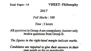 VBU DEET previous year question paper of philosophy 2017 [upl. by Shurlocke207]