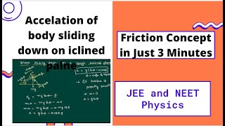 Acceleration of a body sliding down on a rough inclined plane Friction Concept in Just 3 Minutes [upl. by Bijan89]