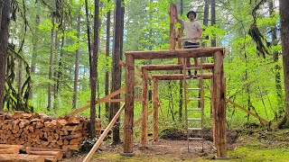 Log Woodshed Build Part 2 Notching amp Setting Beams [upl. by Medorra131]