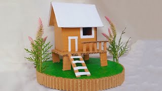 How to make mini cardboard house with garden and tree [upl. by Gem244]