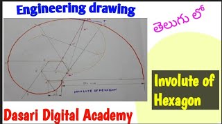 How To Draw Involute Of Hexagon with Normal and Tangent in Telugu Engineering Drawing In Telugu [upl. by Tiphane617]