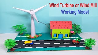 wind turbine or wind mill working model science project  innovative  award winning  howtofunda [upl. by Ellimahs]