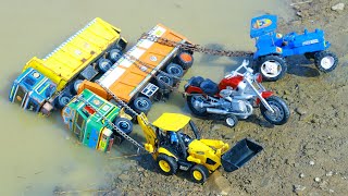 TATA SIGNA 4825 Tipper Accident Pulling Out Honda Bike Jcb 3dx Plus Ford Tractor  KidsCartoon CSToy [upl. by Butta650]