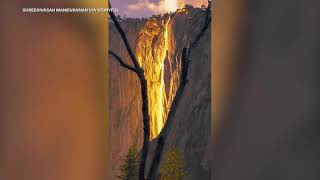 Sun creates glowing firefall on Yosemites Horsetail Fall [upl. by Leoy149]