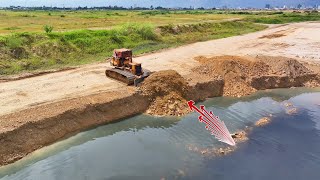 Crazy LandSlideBulldozerDump Truck Working Hard Try To Complete The Road On The Side Of The Lake [upl. by Odrawde178]