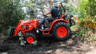 Brush Removal w 3point Blade Kioti CX2510 Tractor [upl. by Oitaroh570]