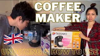 🇬🇧 LIFE IN UK UNBOXING OF BOSCH COFFEE MAKER MACHINE  TASSIMO happy bundle  Ms Emily [upl. by Aral]