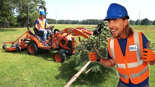 Handyman Hal rides Tractor  Real Tractor doing yard work  Handyman Hal Fun Videos for Kids [upl. by Vonny221]