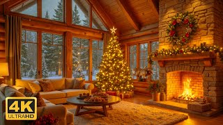 🎄Cozy Christmas Cabin Ambience with Crackling Fireplace 🔥Snowy Winter View ❄️  4K Ultra HD [upl. by Nagaer]