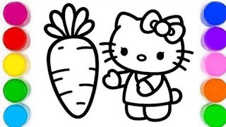 Hello Kitty Drawing With Carrot painting and colouring for kids and toddlers [upl. by Llireva]