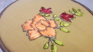 simple ribbon rose Embroidery design for cushions caves and badshets diyribbonembroidery [upl. by Hadria]