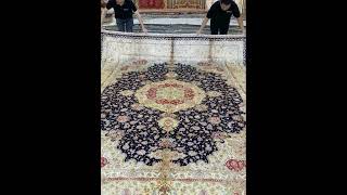 Classic Persian Rug Dark Blue Silk Handmade Oriental Carpet 9x12ft [upl. by Janna382]