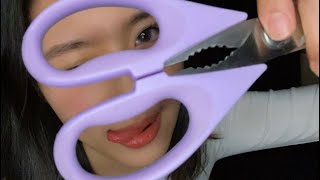 PURPLE SCISSORS😈SOUND ASMR TRIGGERS💜talkingkoreantriggerscalming sounds [upl. by Annairol846]