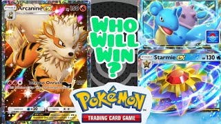 POKÉMON TCG POCKET Arcanine Deck Gameplay VS Lapras amp Starmie Deck [upl. by Enajiram]