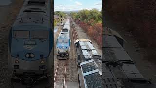 CSX M364 amp Amtrak P281 meet at Riverlink Park Amsterdam NY [upl. by Yeniar]