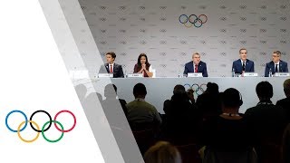 IOC Session – Day 1  IOC  Paris 2024  LA 2028 joint press conference [upl. by Akimik741]