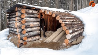 Man Builds Warm Survival Shelter for Winter  Start to Finish Build By osbushcraft [upl. by Jenn582]