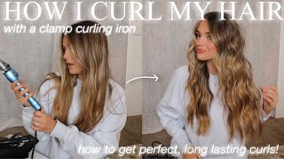 HOW I CURL MY HAIR—with a clamp curling iron  perfect  long lasting [upl. by Abelard112]