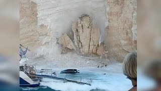 Massive Cliff Collapse on Navagio beach Zakynthos  Greece [upl. by Luis]