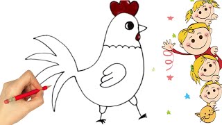 Easy Rooster Drawing Easy Way How to Draw Rooster Step By Step [upl. by Idnor]