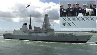 HMS Diamond displays Victory Marks after fighting drones and missiles in the Red Sea 🇬🇧 ⚓️ [upl. by Tnahs]