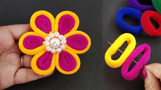 Beautiful Hair band flower making idea  Hair band embroidery flower  Rubber band flower making [upl. by Aklog374]