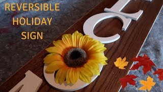 DIY REVERSIBLE HOLIDAY PORCH SIGN  FALL amp CHRISTMS 2018 [upl. by Yursa]