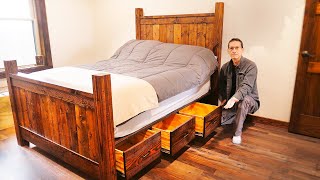 How to Build a Rustic Farmhouse Style Captains Bed with Drawers [upl. by Lais]