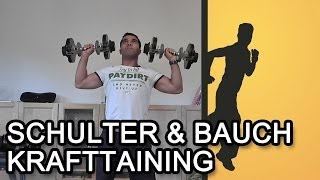 Schulter und Bauch  Krafttraining mit Hanteln und Wischmop Zuhause [upl. by Anael]