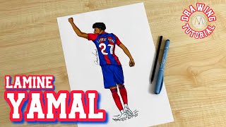 How to draw a Soccer player of Barcelona Lamine Yamal [upl. by Ydwor]