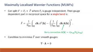 Optimally Localised SingleBand Wannier Functions for 2D Chern Insulators [upl. by Airamat]