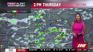 First Alert Forecast Spotty Storms Today Washout Expected Friday [upl. by Bithia]