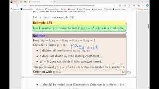 Lecture 59  Eisensteins Criterion [upl. by Aileme]