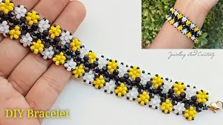 DIY Daisy Bracelet  How To Make Beaded Bracelet  New Beaded Bracelet  Daisy Pattern Jewelry [upl. by Tabby]