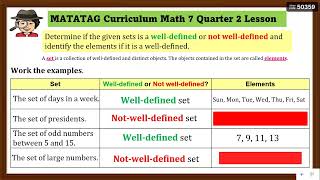 MATATAG GRADE 7 Q2 MATHEMATICS👉 Describing Writing amp Identifying Welldefined Sets amp their Elements [upl. by Eytak]