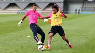 Neymars first training session 11082014 [upl. by Aicissej]