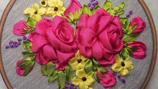 DIY Hand Ribbon Embroidery  Rose Design  Ezy Kaj [upl. by Kenlay]